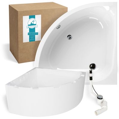 Komplett-Set Eckbadewanne Modern Small 2, 120 x 120 cm mit Wannenträger und Ablauf