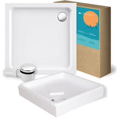 Calmwaters Set Brausewanne Modern Soft 90 x 90 x 6,5 cm, Wannenträger, Ablaufgarnitur