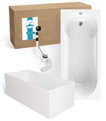 Calmwaters Komplett-Set Duschbadewanne Modern Small 2, 180 x 80 cm, Träger und Ablauf