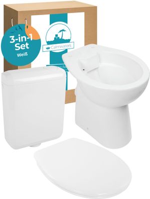 Calmwaters Komplett-Set spülrandloses Stand-WC, + 7 cm erhöht, WC-Sitz und Spülkasten