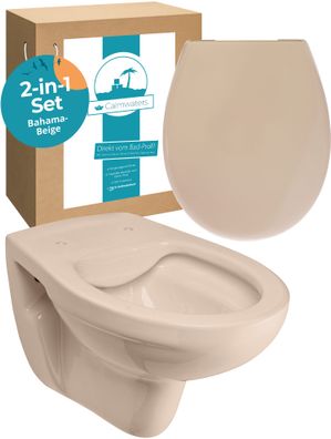 Calmwaters Komplett-Set spülrandloses Wand-WC mit WC-Sitz in Beige-Bahamabeige