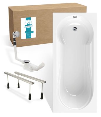 Calmwaters Badewanne Modern Small 2, Duschzone, 180 x 80 cm, Set Wannenfuß & Ablauf