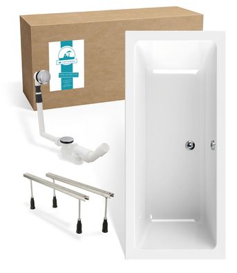 Calmwaters Komplett-Set Duowanne Modern Select, 170 x 75 cm, Wannenfüße, Ablauf