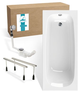 Calmwaters Komplett-Set Badewanne Original, 170 x 75 cm, Wannenfüße, Ablaufgarnitur