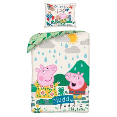 Peppa Pig Bettwäsche Set aus Baumwolle Bettdeckenbezug 140 × 200 cm mit 70 × 90