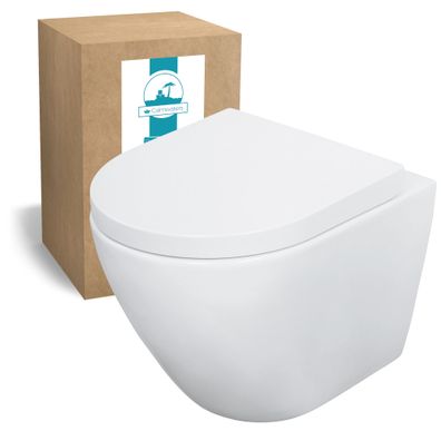 Calmwaters Raumspar-WC spülrandlos, Wand-WC Weiß, WC-Set mit Duroplast-Toilettensitz