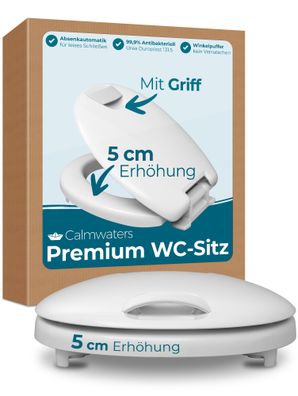 Calmwaters WC-Sitz erhöht + 5cm mit Absenkautomatik, aus Duroplast in Weiß mit Griff