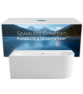 Calmwaters Vorwand-Badewanne Komplettset 160x75 cm Seamless Comfort rechts