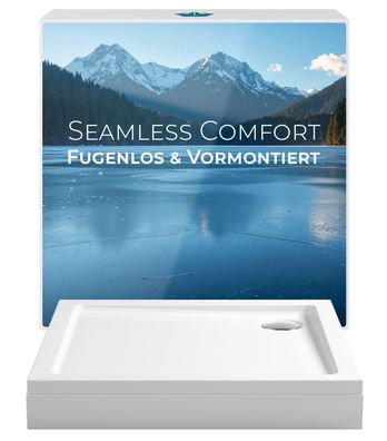 Calmwaters Duschwanne Komplettset 90x90x4 cm Seamless Comfort, vormontierte Schürze