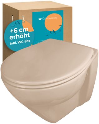 Calmwaters Erhöhtes Wand-WC Modern Plus Bahamabeige, spülrandlos + 6 cm mit WC Sitz