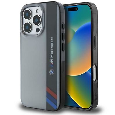 BMW Motorsport IML Vertical Stripe Handyhülle kompatibel mit iPhone 16 Pro – Grau