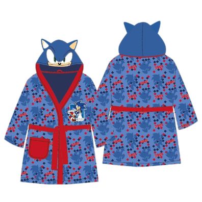 Sonic the Hedgehog Bademantel mit Kapuze Gürtel & Tasche für Jungen Blau