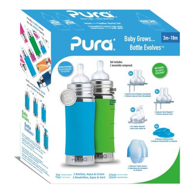 Purakiki Geschenkset Babyflasche 300 ml mit Sauger - Farbe: Grün