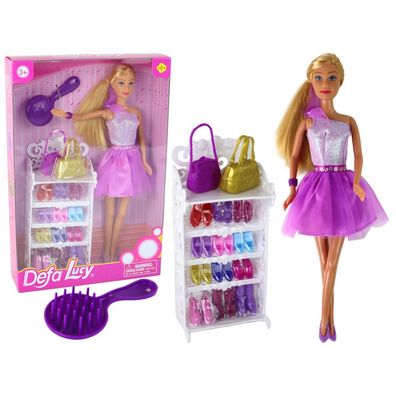 Lean Toys Lucy Puppe Kleid Lila Glitzer Schuhe Set