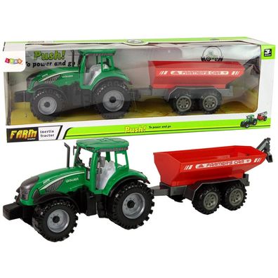 Lean Toys Grüner Traktor mit rotem Anhänger Fractal Drive