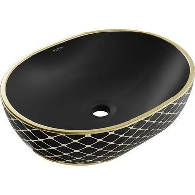 Mexen Viki Aufsatzwaschbecken 48 x 35 cm, schwarz matt/Gold Gittermuster - 21054879