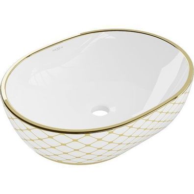 Mexen Viki Aufsatzwaschbecken 48 x 35 cm, Weiß/Gold Gittermuster - 21054809