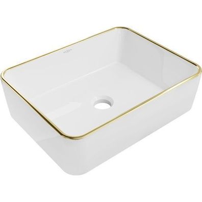 Mexen Catia Aufsatzwaschbecken 48x37 cm Weiß/Gold Keramik Glanz ohne Überlauf