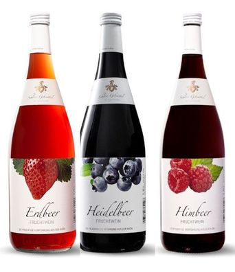 2x Fruchtwein Heidelbeer, Erdbeer und Himbeer 1 Liter Flasche