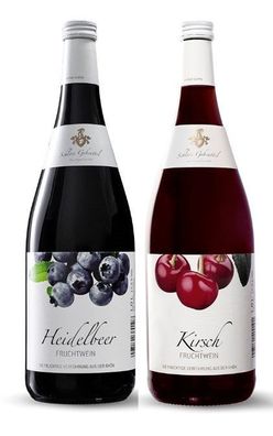 2x Fruchtwein Heidelbeer und Kirsch 1 Liter Flasche
