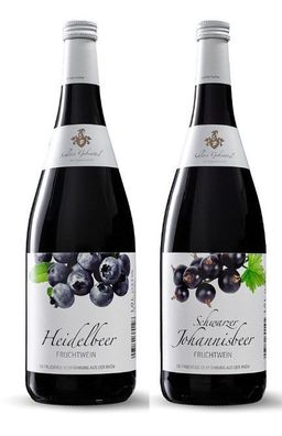 2x Fruchtwein Heidelbeer und Johannisbeere Schwarz 1 Liter Flasche