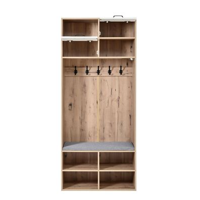 Garderobenset Flur mit Sitzbank, 5 Haken, 2 Türen, 6 Fächer