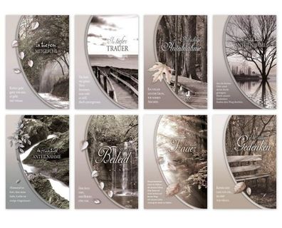 Trauerkarte mit Bild und Text - 100 Stück - 8 Motive Beileid