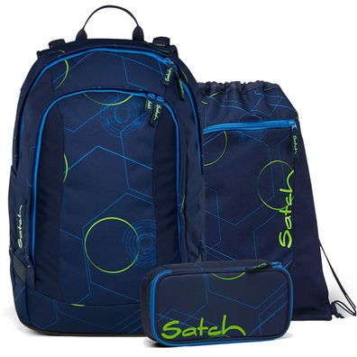 satch Set aus air + Sportbeutel + Schlamperbox 26, Blue Tech, Mädchen & Jungen