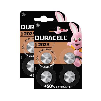 2x Duracell CR 2025 DL 2025 CR2025 Lithium Knopfzelle 3v Batterien im 4er Blister