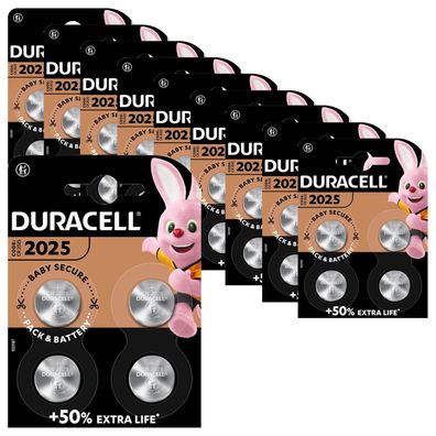 10x Duracell CR 2025 DL 2025 CR2025 Lithium Knopfzelle 3v Batterien im 4er Blister