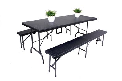 Bierzeltgarnitur RITA 3-teilig Tisch & 2x Bank Schwarz Kunststoff Buffettisch