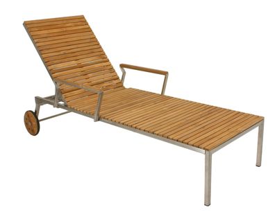 Sonnenliege SOFIE Verstellbar Silber Teak Gartenliege mit Rollen Relaxliege