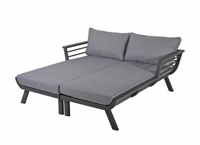 Doppel-Sonnenliege MARA Grau Aluminium Doppelliege Gartenliege Relaxliege Wetterfest