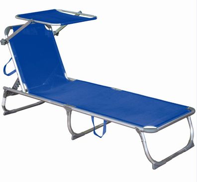 Sonnenliege CAIRO Verstellbar Blau Kunststoff Gartenliege mit Dach Relaxliege