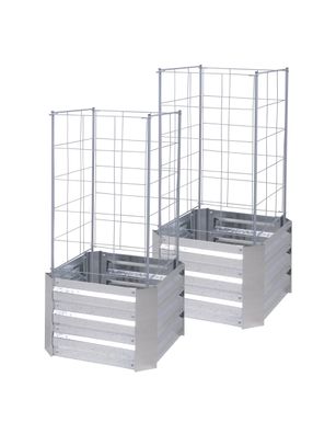 Hochbeet TALLIN 2er Set mit Rankhilfe Silber Stahl Beetumrandung Metall-Hochbeet für