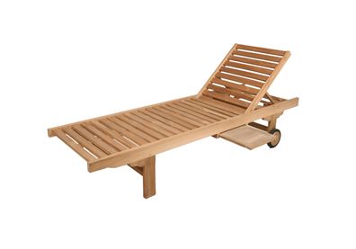 Sonnenliege LEO Verstellbar mit Ablagebord Natur Teak Gartenliege mit Rollen