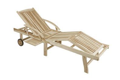 Sonnenliege LEON Verstellbar Klappbar Natur Teak Gartenliege mit Rollen Relaxliege