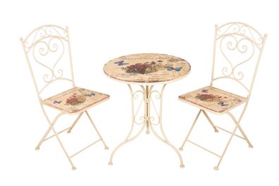 Bistro-Set GRETA 3-tlg. Altwei? Stahl Balkonset Gartenm?bel-Set Bistrotisch