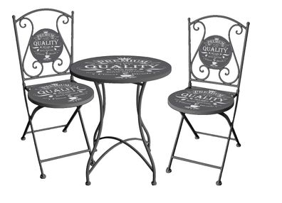 Bistro-Set MARTA 3-tlg Grau Eisen Balkonset Gartenm?bel-Set Bistrotisch mit 2 St?hlen