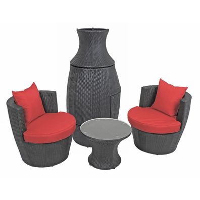 Bistro-Set CARINA Kunststoffgeflecht Schwarz Kunststoff Balkonset Gartenmöbel-Set