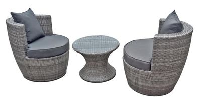 Bistro-Set CARINA Kunststoffgeflecht Grau Kunststoff Balkonset Gartenm?bel-Set