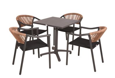 Bistro-Set WILMO 5-tlg. 1x Klapptisch 4x Stapelstuhl Braun Rattan Balkonset