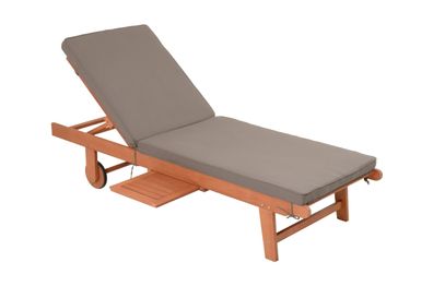 Sonnenliege SANO Verstellbar mit Auflage Braun Eukalyptus Gartenliege mit Rollen