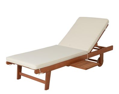 Sonnenliege SANO Verstellbar mit Auflage Beige Eukalyptus Gartenliege mit Rollen