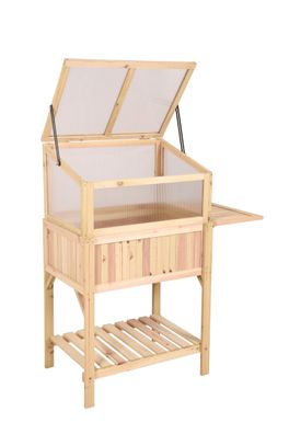 Hochbeet PULI mit Dach Braun Tanne Gew?chshaus Kr?uterbeet Holz-Hochbeet f?r Garten