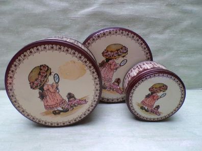 3 alte runde Sarah Kay Blechdosen Set 70er Jahre