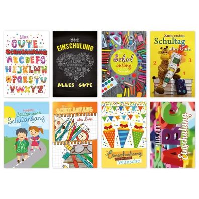 Schulanfangskarte - 50 Stück - 8 Motive