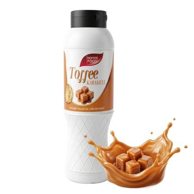 Hopser Funfood Karamell Toffee Topping Sauce 1 kg Flasche für Eis Desserts Waffeln