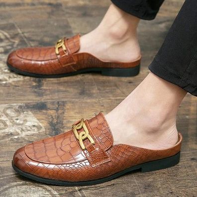 Schlupfen Sie Herren Flats Krokopragung Halbe Hausschuhe Slipper Freizeitschuhe