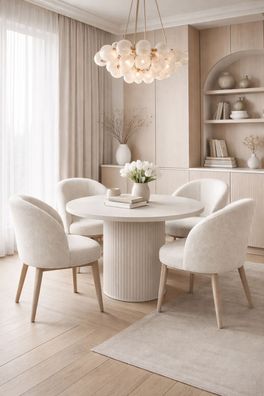 Runder Ausziehtisch Lamellio 100-188 cm Sandbeige Design Lamellenfuß